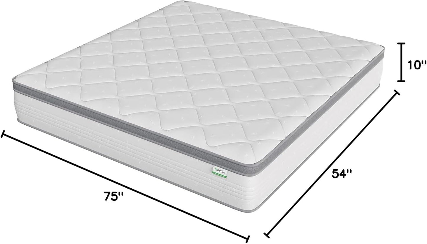 NEW - Novilla FULL 10 Inch HYBRID Mattress in a Box, Pocket Innerspring Pillow Top Mattress Full for Motion Isolation, Pressure Relief & Enhanced Edge Support, Soft Feel but Supportive - Retail $177