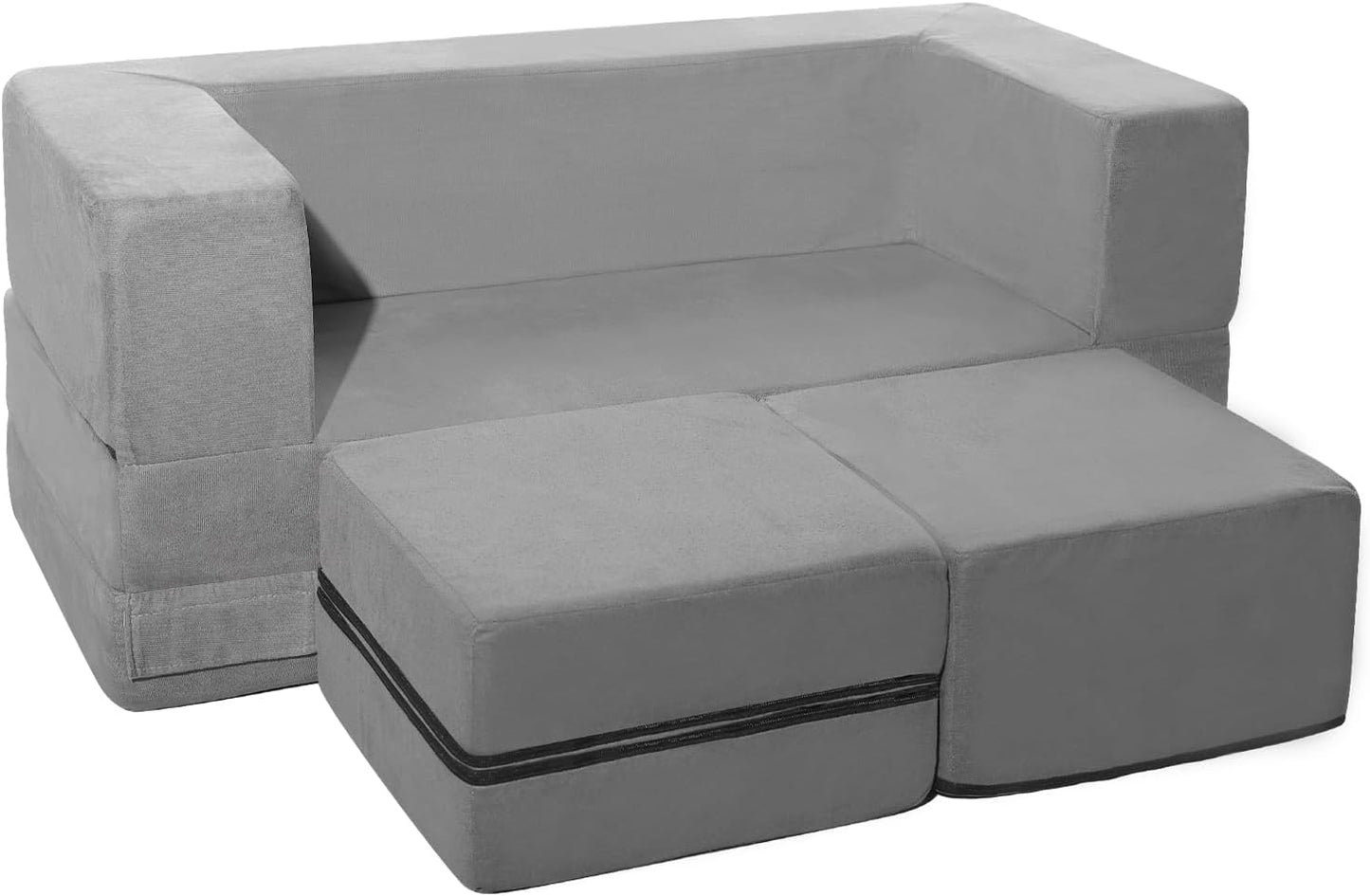 NEW - Kids Couch,4-Piece Fold Out Toddler Play Couch,Floor Sofa Imaginative Furniture Play Set for Bedroom Playroom,Convertible Folding Kids Sofa for Creative Kids(Grey) - Retail $105