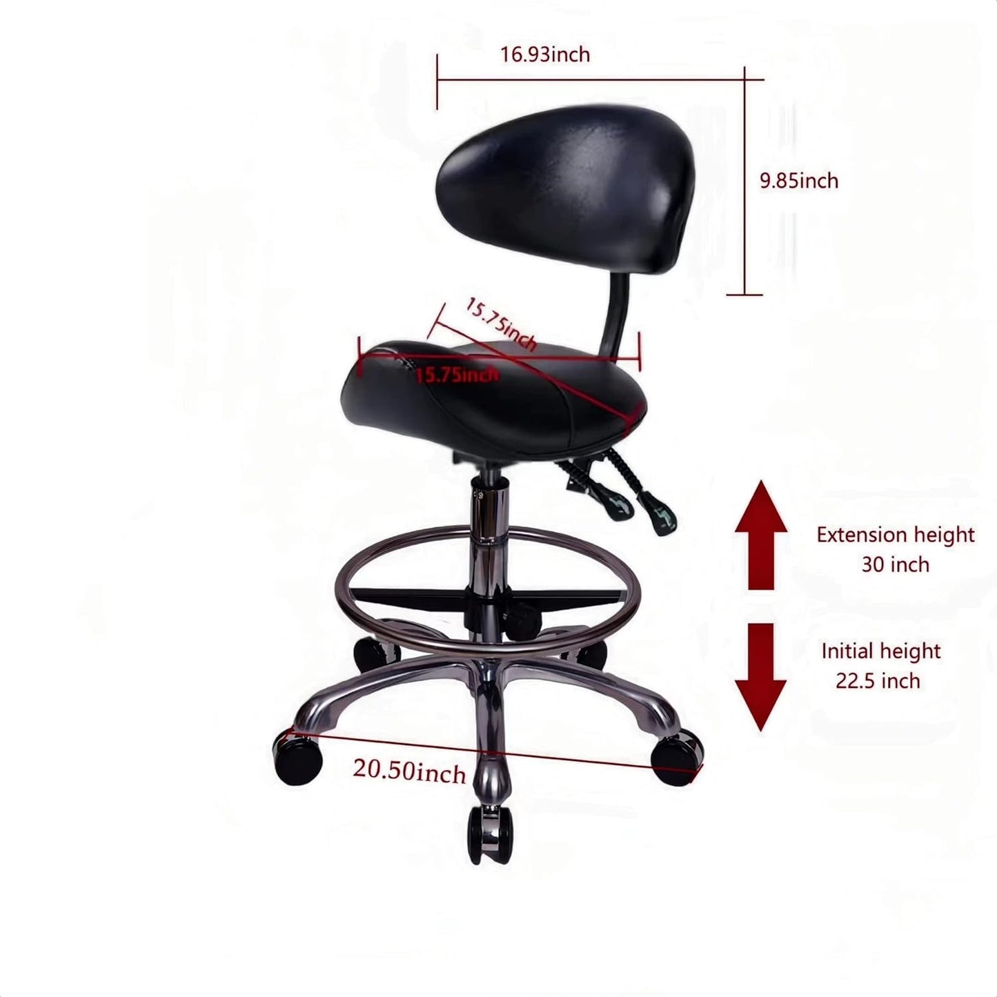 NEW - Saddle Stool Chair with Backrest and Foot Ring, Ergonomic Rolling Esthetician Seat for Salon, Tattoo Shop, Spa, Facial lash Home, Dentist Clinic, Esthetician Chair, Black - Retail $158