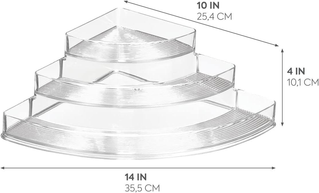 iDesign Recycled Plastic 3-Tier Stadium Spice Rack Organizer for Kitchen, Fridge, Freezer, Pantry and Cabinet Organization, The Linus Collection 14in x 10in x 4in Clear - Retail $14