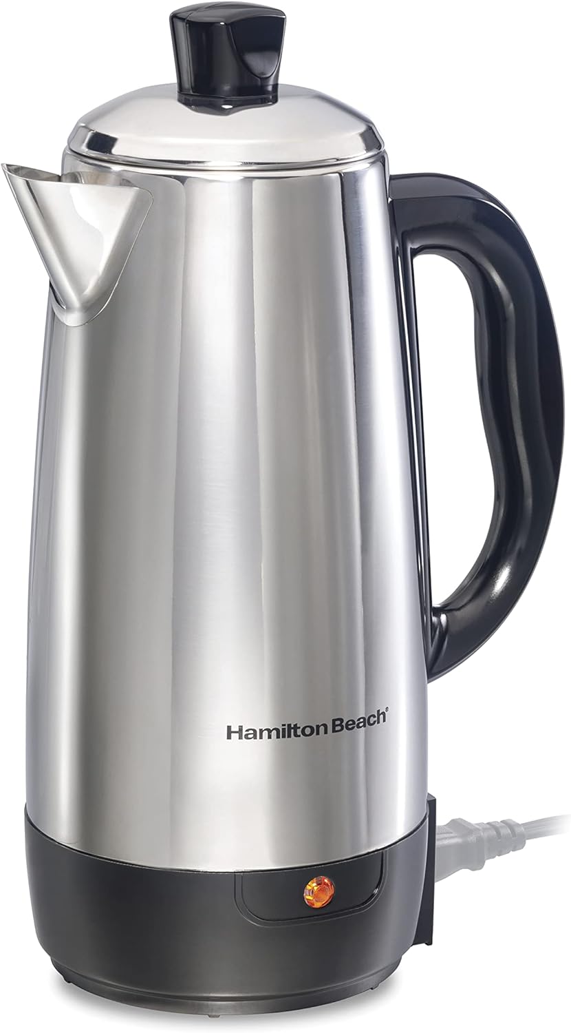 Hamilton Beach 12 Cup Electric Percolator Coffee Maker, Stainless Steel, Quick Brew, Easy Pour Spout (40616R) - Retail $53