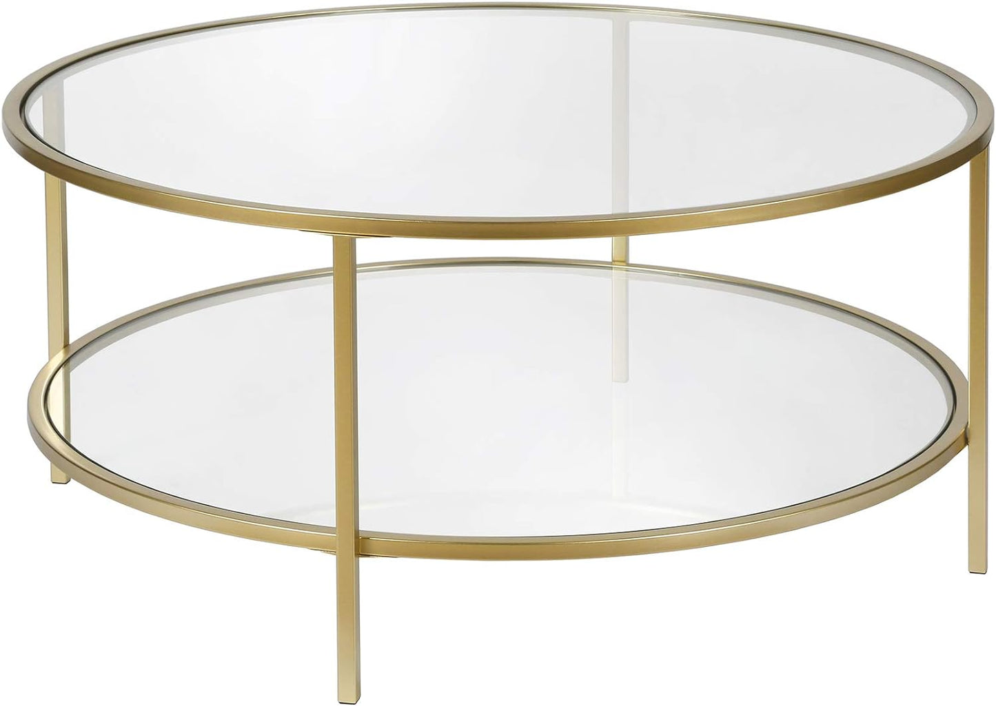 NEW - Henn&Hart 36" Wide Round Coffee Table with Glass Top in Brass, Round Coffee Table for living room, studio apartment essentials - Retail $123