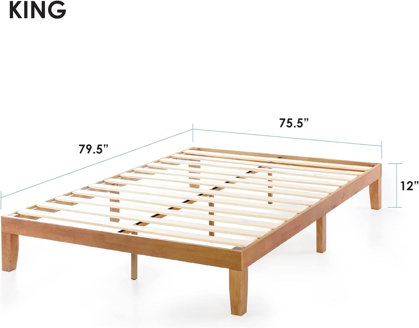 NEW - Mellow Naturalista Classic - 12 Inch Solid Wood Platform Bed with Wooden Slats, No Box Spring Needed, Easy Assembly, King, Natural Pine - Retail $215