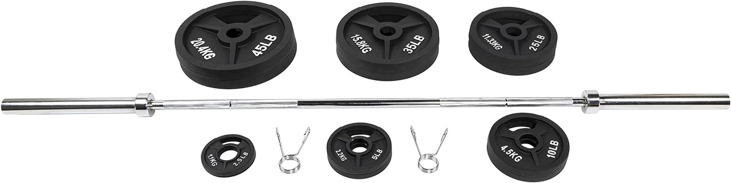 NEW - BalanceFrom Cast Iron Olympic Weight Including 7FT Olympic Barbell, 300-Pound Set, Multiple Packages - Retail $610