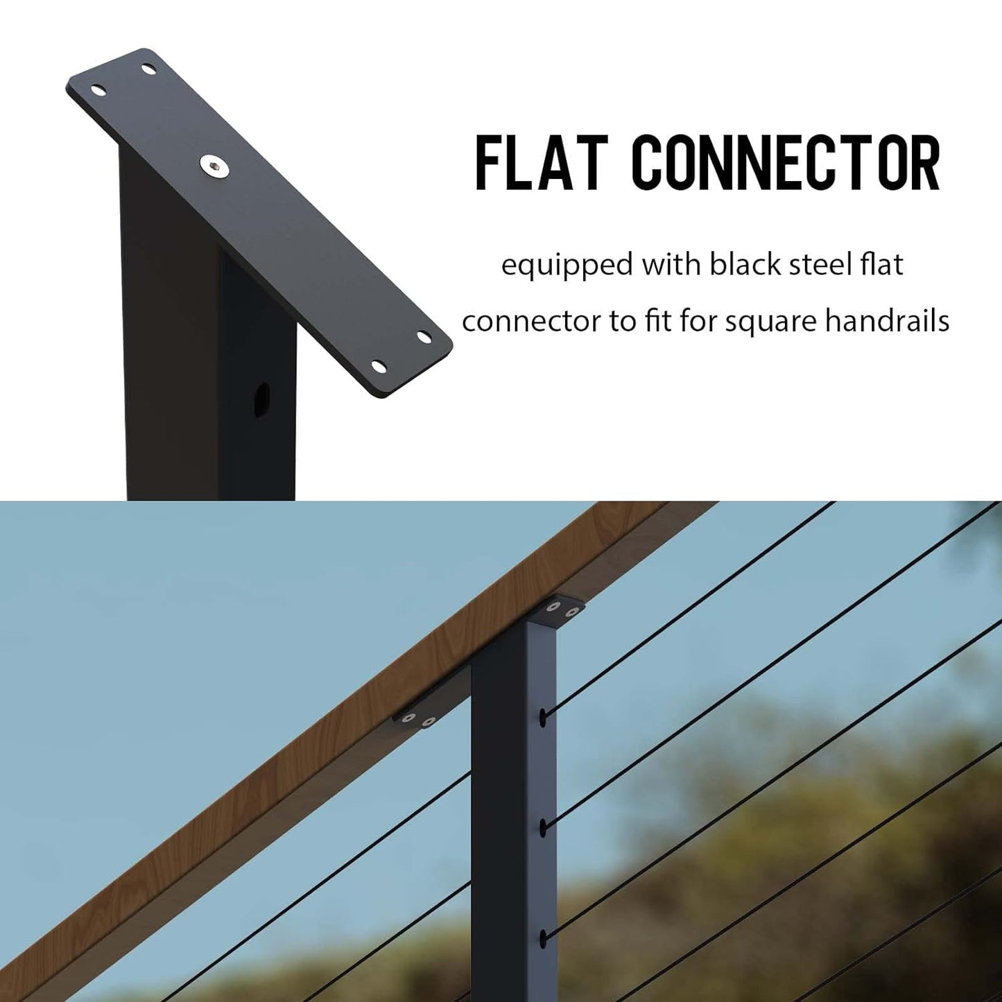 NEW - Dawn Railing Cable Railing Post 36”x2”x2” Steel 33 Degree Square End Post, Pre-Drilled in 10 Pairs of Hole with Flat Top Connector Black Coating Finishing Surface for Wood Concrete Stair Deck, 2 Pack - Retail $230