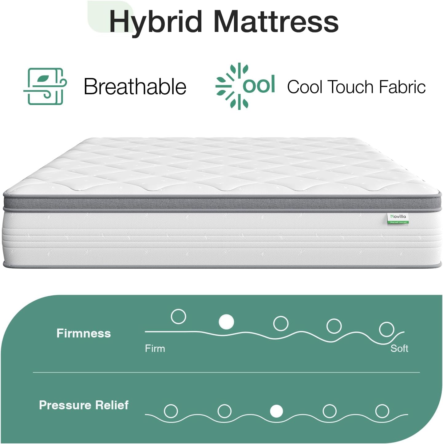 NEW - Novilla FULL 10 Inch HYBRID Mattress in a Box, Pocket Innerspring Pillow Top Mattress Full for Motion Isolation, Pressure Relief & Enhanced Edge Support, Soft Feel but Supportive - Retail $177