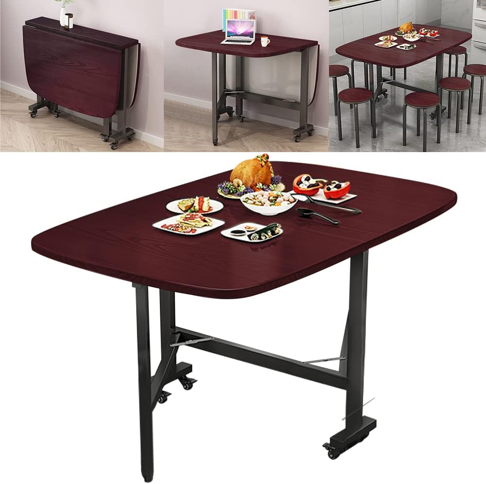 Rukulin Foldable Kitchen Table Dining Room Table Mobile Space Saving Versatile Drop Leaf Dinner Table with 6 Wheels,Foldable in Three Forms Table - Retail $289