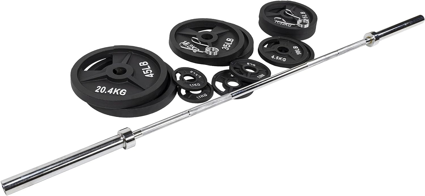 NEW - BalanceFrom Cast Iron Olympic Weight Including 7FT Olympic Barbell, 300-Pound Set, Multiple Packages - Retail $610