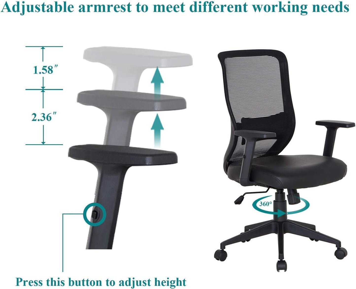 NEW - VECELO Office Computer Desk Chair with PU Padded Seat Cushion, Adjustable Armrest, Ergonomic Lumbar Support for Task Work, Black - Retail $109