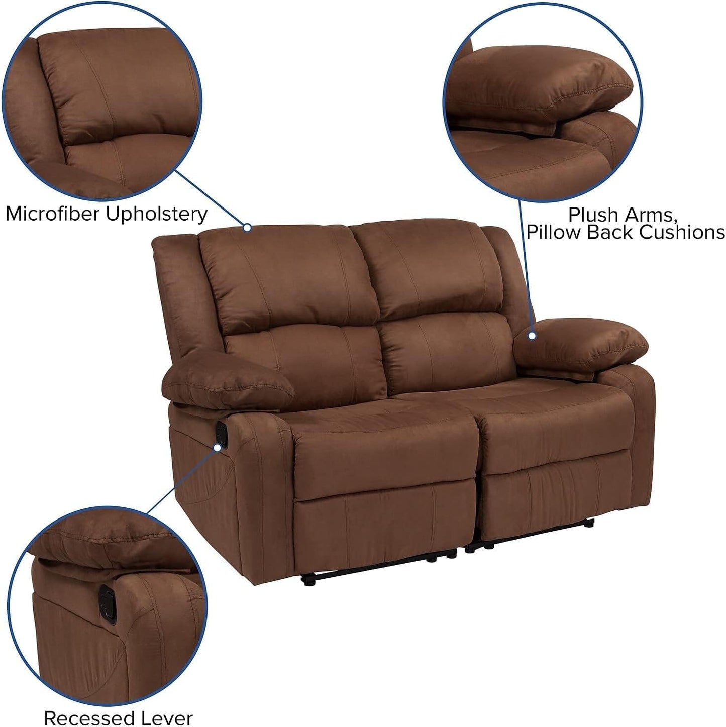 Flash Furniture Harmony Series Chocolate Brown Microfiber Loveseat with Two Built-In Recliners - Retail $599