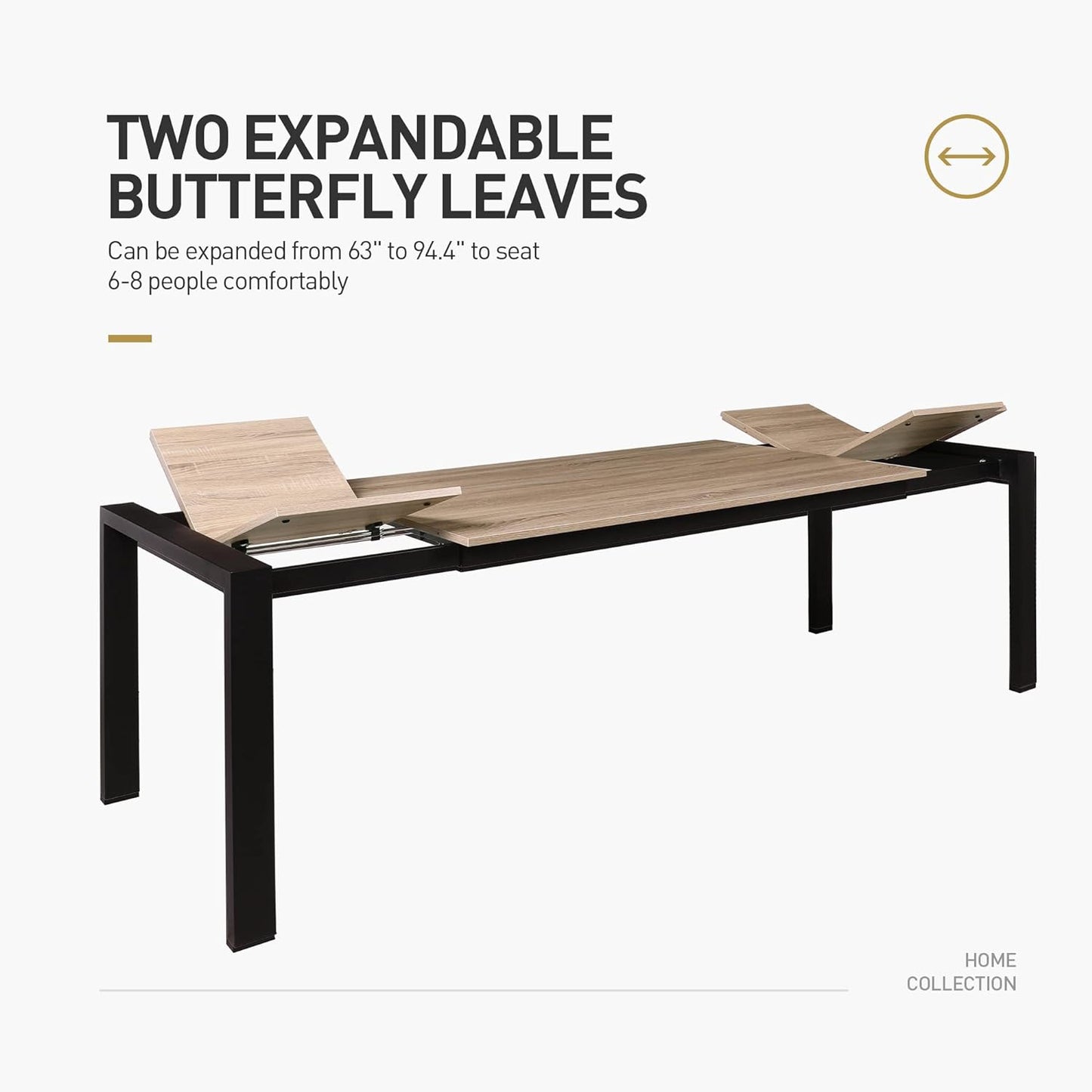 NEW in Box - Acanva Extension Rectangle Dining Table for 6 to 8, Two Expandable MDF Butterfly Leaves & Sturdy Base, Suited for Living Room, Office &Kitchen, Dx29.5”H, 63”(+31.4”) Wx35.5”Dx29.7”H, Sonoma - Retail $729