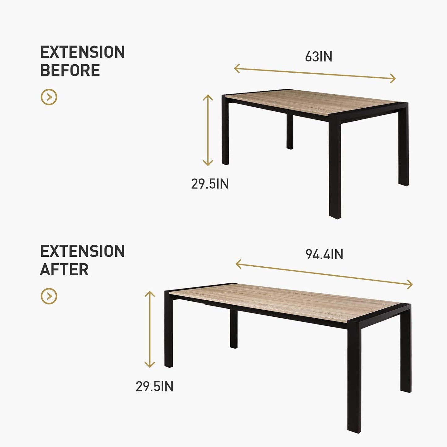 NEW in Box - Acanva Extension Rectangle Dining Table for 6 to 8, Two Expandable MDF Butterfly Leaves & Sturdy Base, Suited for Living Room, Office &Kitchen, Dx29.5”H, 63”(+31.4”) Wx35.5”Dx29.7”H, Sonoma - Retail $729