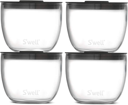 S'well Prep Food Glass Bowls - Set of 4, 12oz - Make Meal Easy and Convenient - Leak-Resistant Pop-Top Lids - Microwavable and Dishwasher-Safe - Retail $28