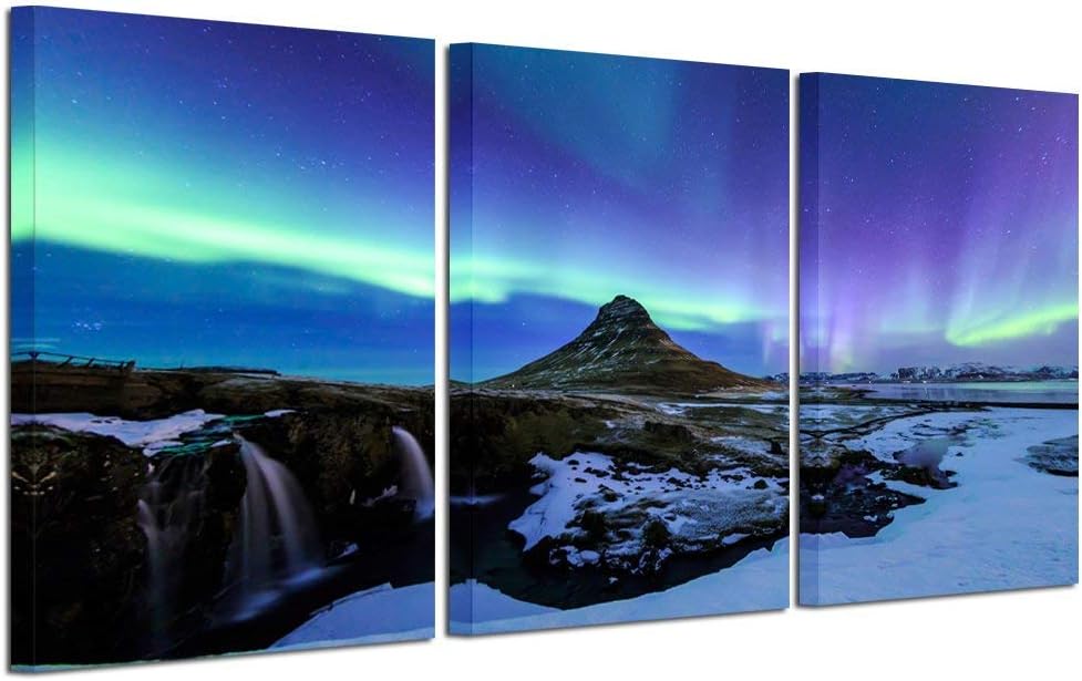 NEW - KREATIVE ARTS 3 Piece Wall Art Painting Northern Lights over Mountain Landscape Wall Pictures Aurora Print Gallery Canvas Wrapped for Home Bedroom Decor 16x24inchx3pcs - Retail $99