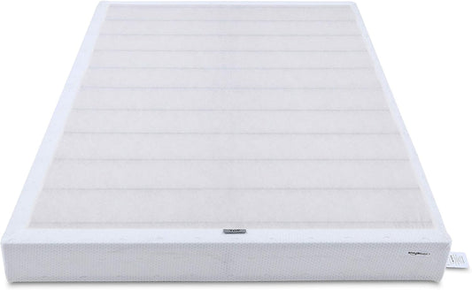 QUEEN Amazon Basics Smart Box Spring Bed Base, 5 Inch Mattress Foundation, Tool-Free Easy Assembly, Queen, White - Retail $116