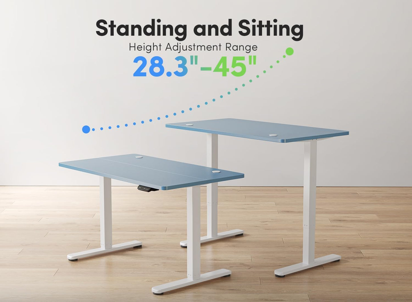 NEW - FEZIBO Electric Standing Desk, 55 x 24 Inches Height Adjustable Stand up Desk, Sit Stand Home Office Desk, Computer Desk, Blue - Retail $210