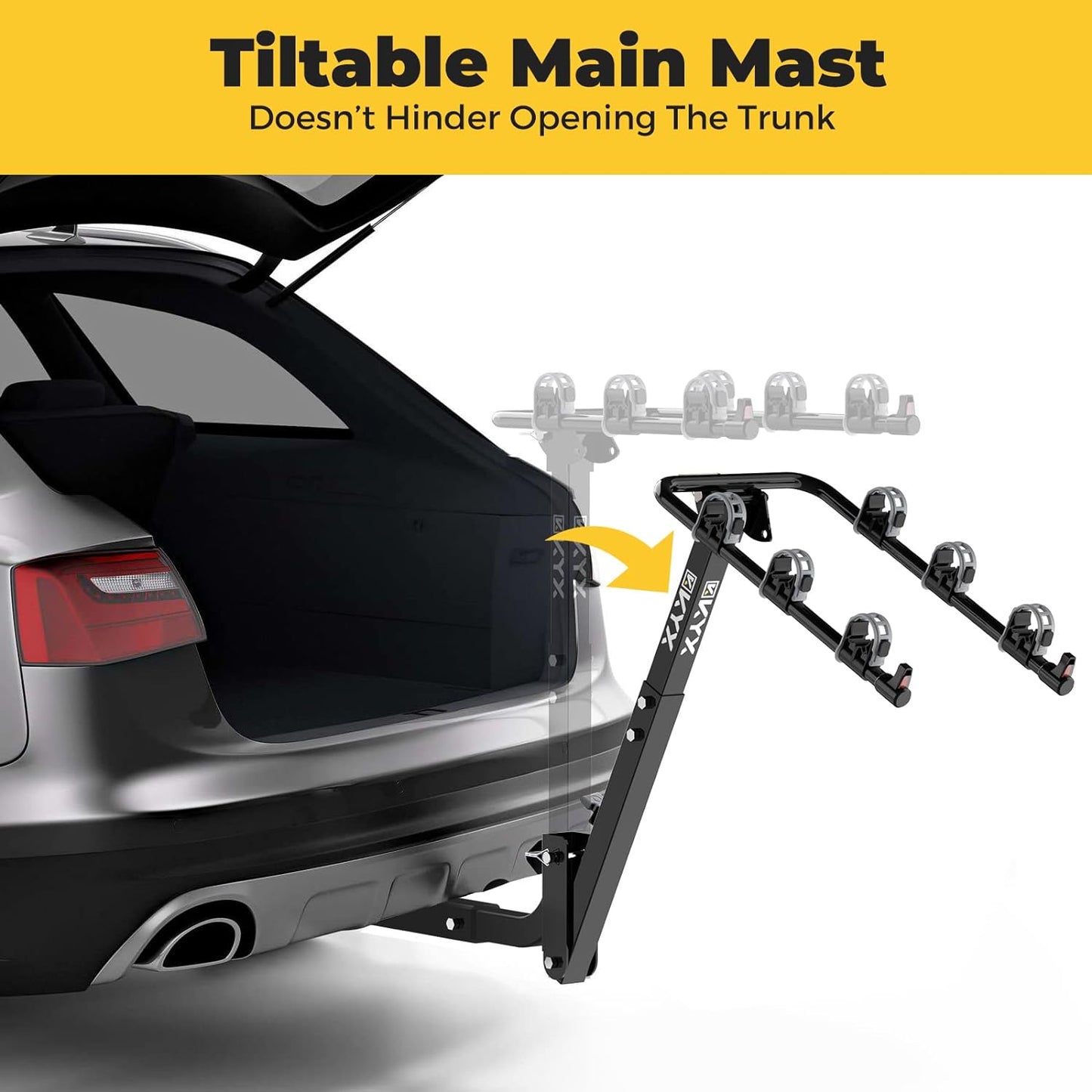 NEW - Bike Car Rack with 2 in. Receiver Hitch for 3 Bicycles, Hitch Mount Bike Rack with 143LBS Capacity Steel Frame, Foldable and Tilt-Away Modes for Car SUV Truck Vans, Easy Assembly, Safe Locking, Grey - Retail $94