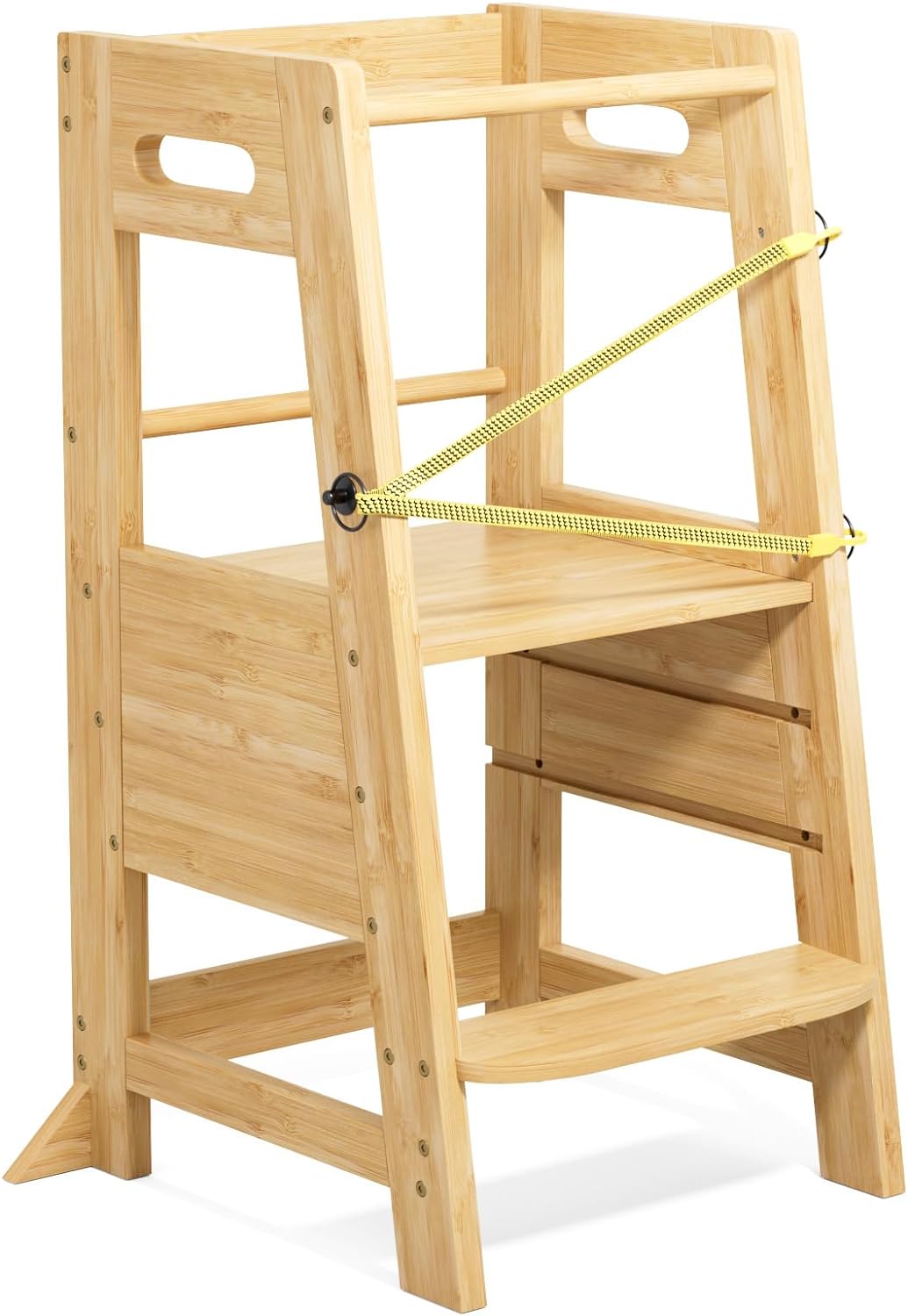 XiaZ Kids Kitchen Step Stool, Bamboo Toddler Standing Tower Height Adjustable Wood Helper Tower with Safety Belt for Kids Kitchen Learning Counter Bathroom Sink - Retail $64