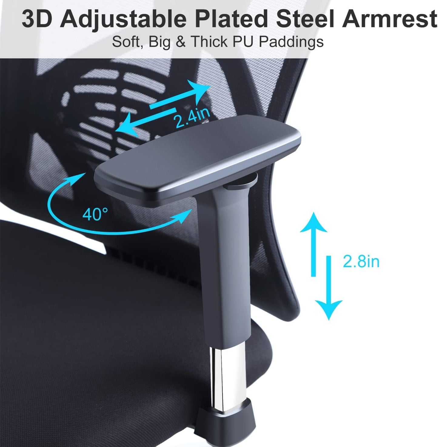 NEW - Ticova Ergonomic Office Chair - High Back Desk Chair with Adjustable Lumbar Support, Headrest & 3D Metal Armrest - 130Â°Rocking Mesh Computer Chair - Retail $199