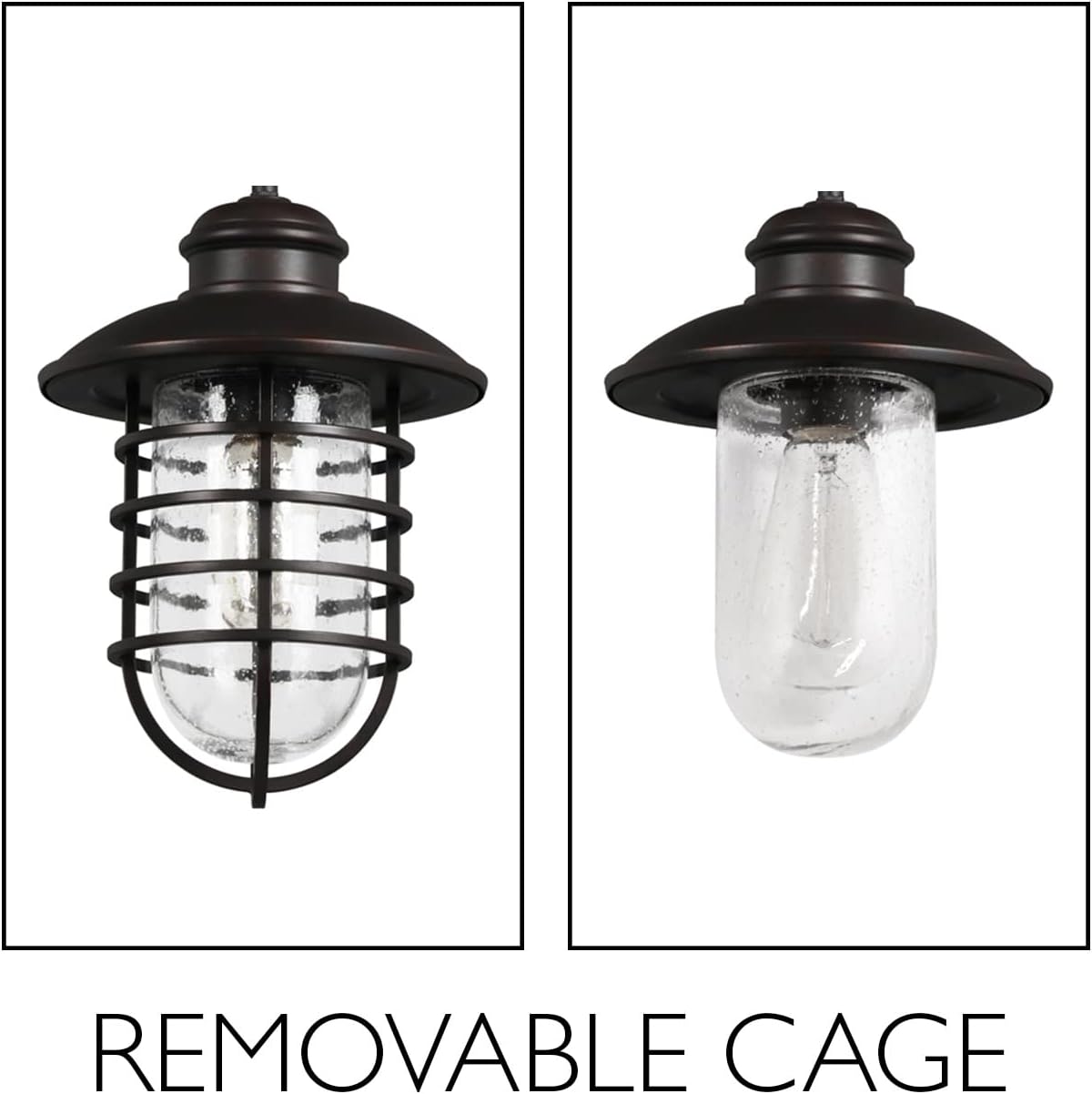 NEW - Design House 588996-BRZ Stevenson Rustic Industrial 1-Light Indoor Dimmable Pendant with Clear Seedy Glass and Metal Wire Shade for Kitchen Island Bar Bedroom, Bronze - Retail $69