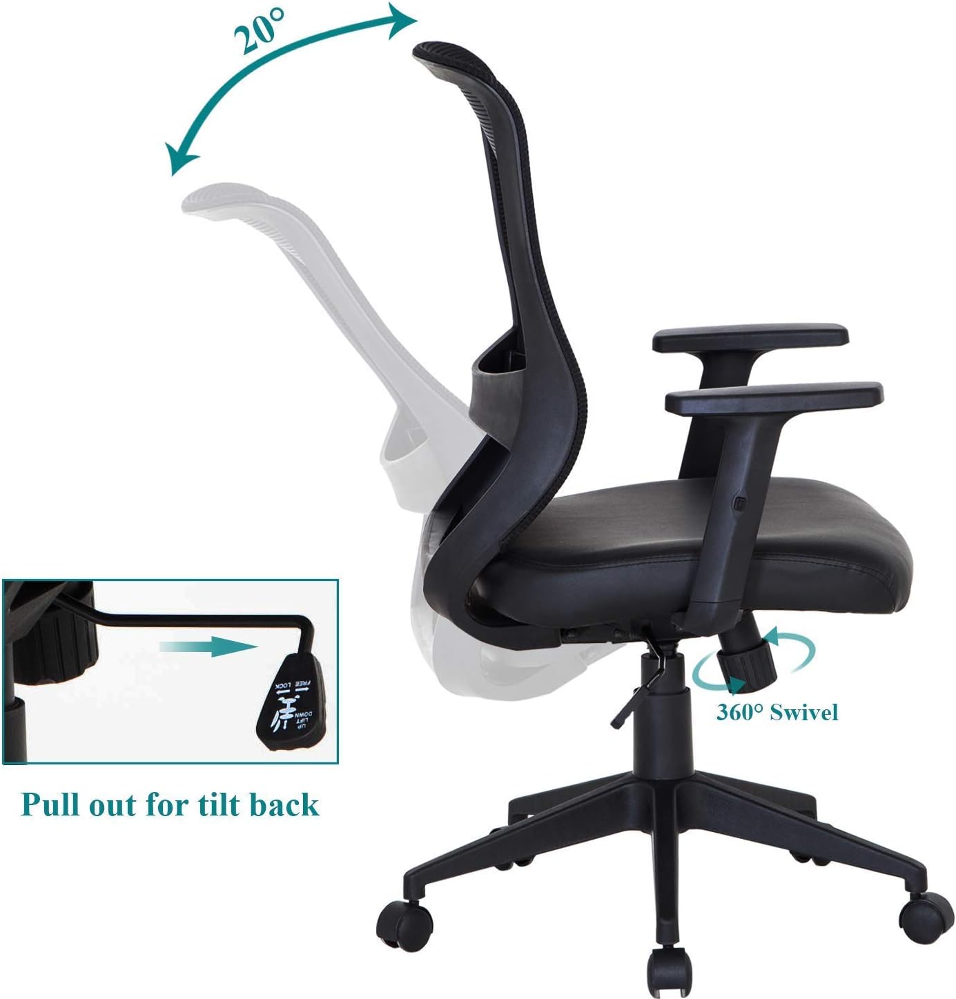 NEW - VECELO Office Computer Desk Chair with PU Padded Seat Cushion, Adjustable Armrest, Ergonomic Lumbar Support for Task Work, Black - Retail $109