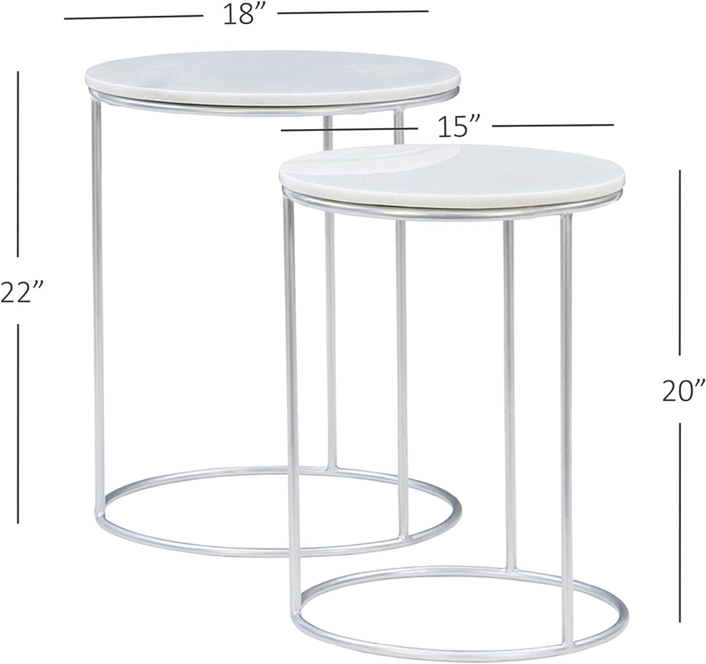 Powell Company Silver Base Round Nesting White Marble Top by Powell Gianna Table - Retail $127