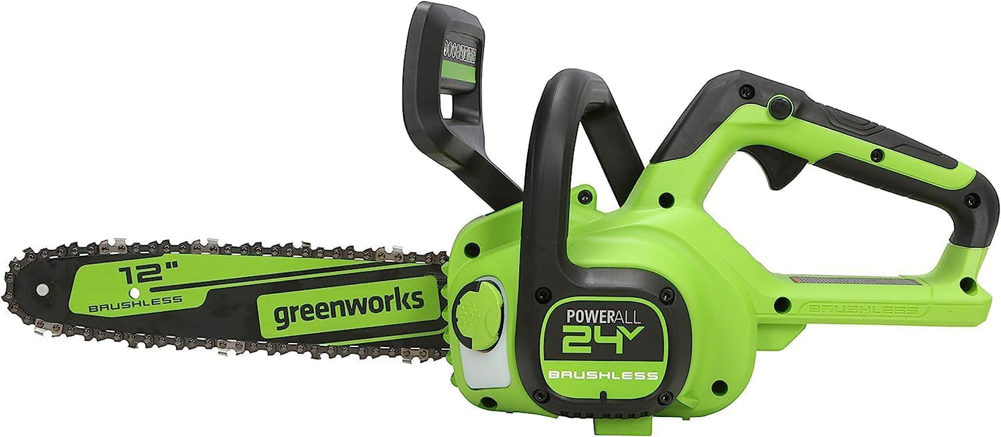 NEW - Greenworks 24V 12" Brushless Cordless Compact Chainsaw (Great For Storm Clean-Up, Pruning, and Firewood / 125+ Compatible Tools), Tool Only - Retail $78