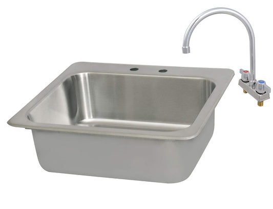 NEW - BK Resources NSF Commercial One Compartment Drop in Sink with Faucet, 20"x16"x8", 18 Gauge T-304 Stainless Steel, Top Mount, 8" Gooseneck Faucet, Seamless Construction (DDI-2016824-P-G) - Retail $298