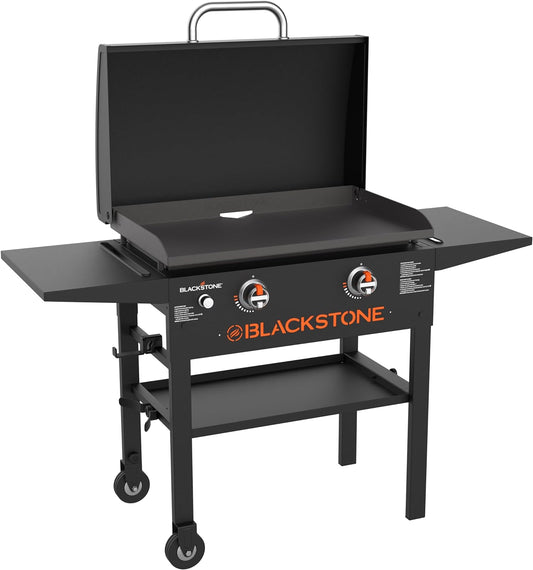 NEW - Blackstone 1883 Original 28” Griddle with Integrated Protective Hood and Counter Height Side Shelves, Powder Coated Steel, Black - Retail $370
