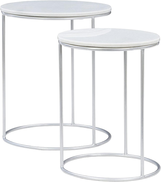 Powell Company Silver Base Round Nesting White Marble Top by Powell Gianna Table - Retail $127