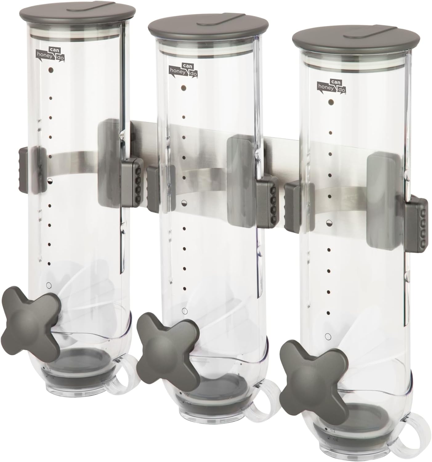 NEW - Zevro Indispensable SmartSpace Wall Mount Triple Dry-Food Dispenser 39 oz,Grey - Retail $46