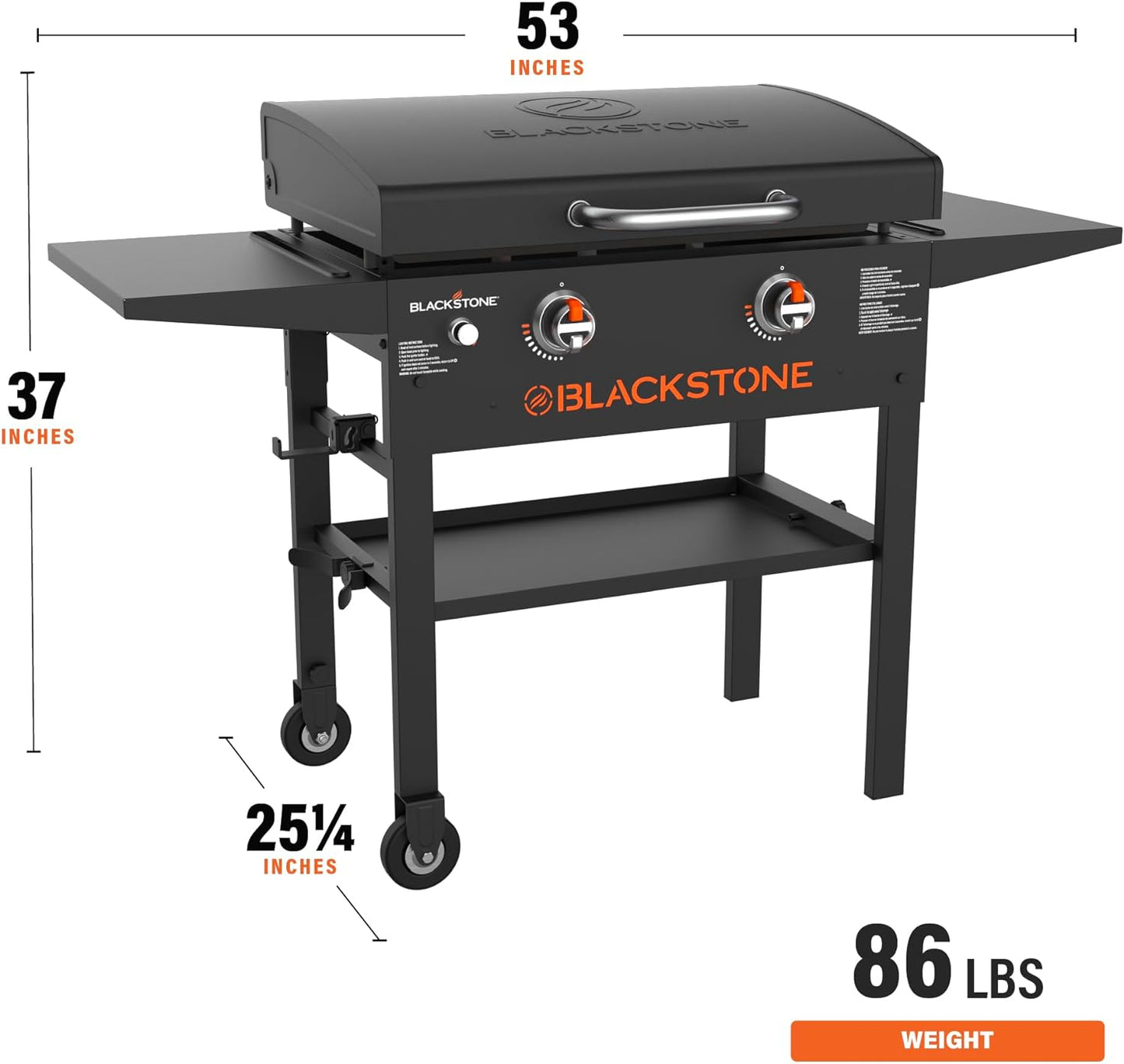 NEW - Blackstone 1883 Original 28” Griddle with Integrated Protective Hood and Counter Height Side Shelves, Powder Coated Steel, Black - Retail $370