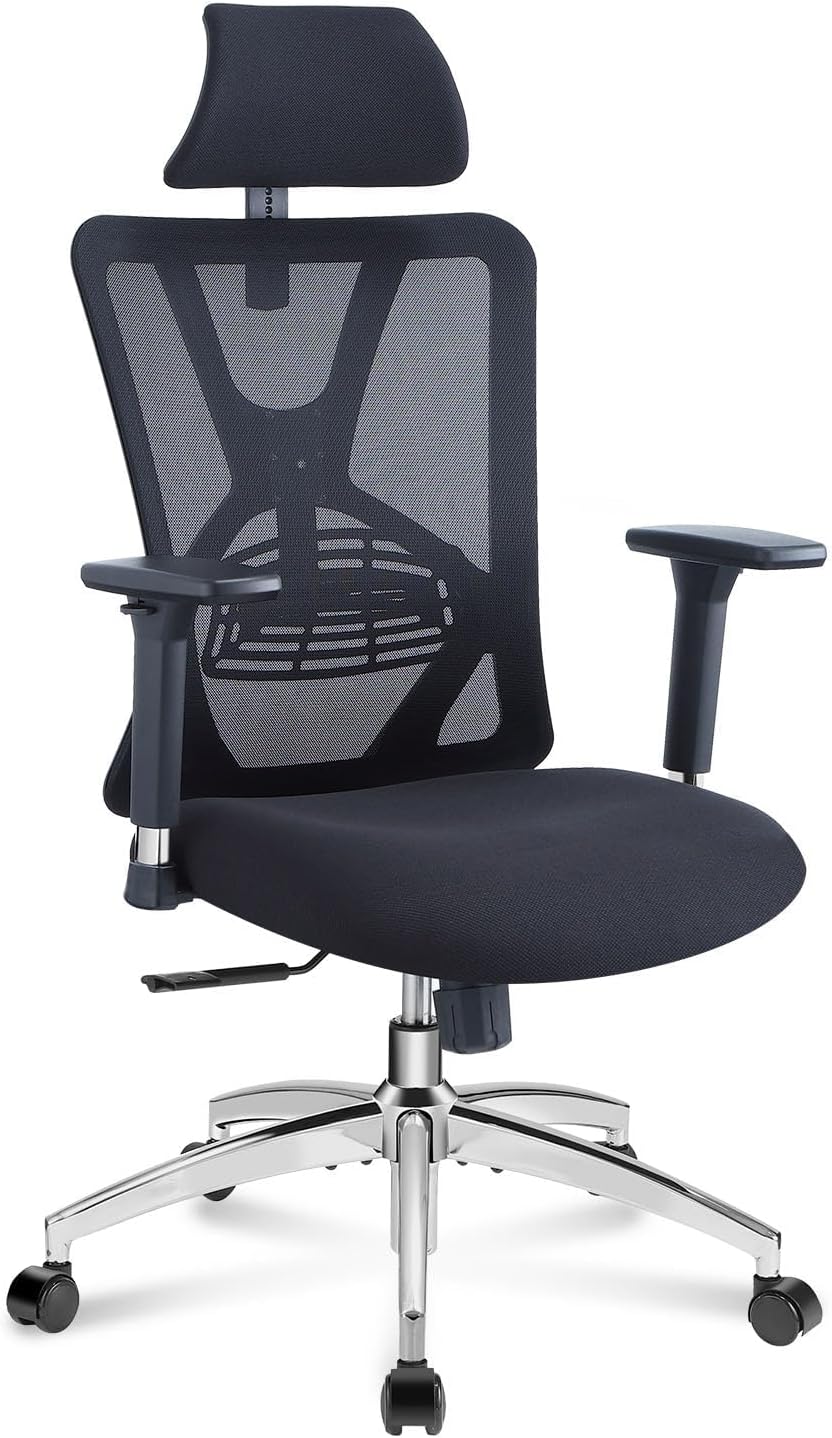 NEW - Ticova Ergonomic Office Chair - High Back Desk Chair with Adjustable Lumbar Support, Headrest & 3D Metal Armrest - 130Â°Rocking Mesh Computer Chair - Retail $199