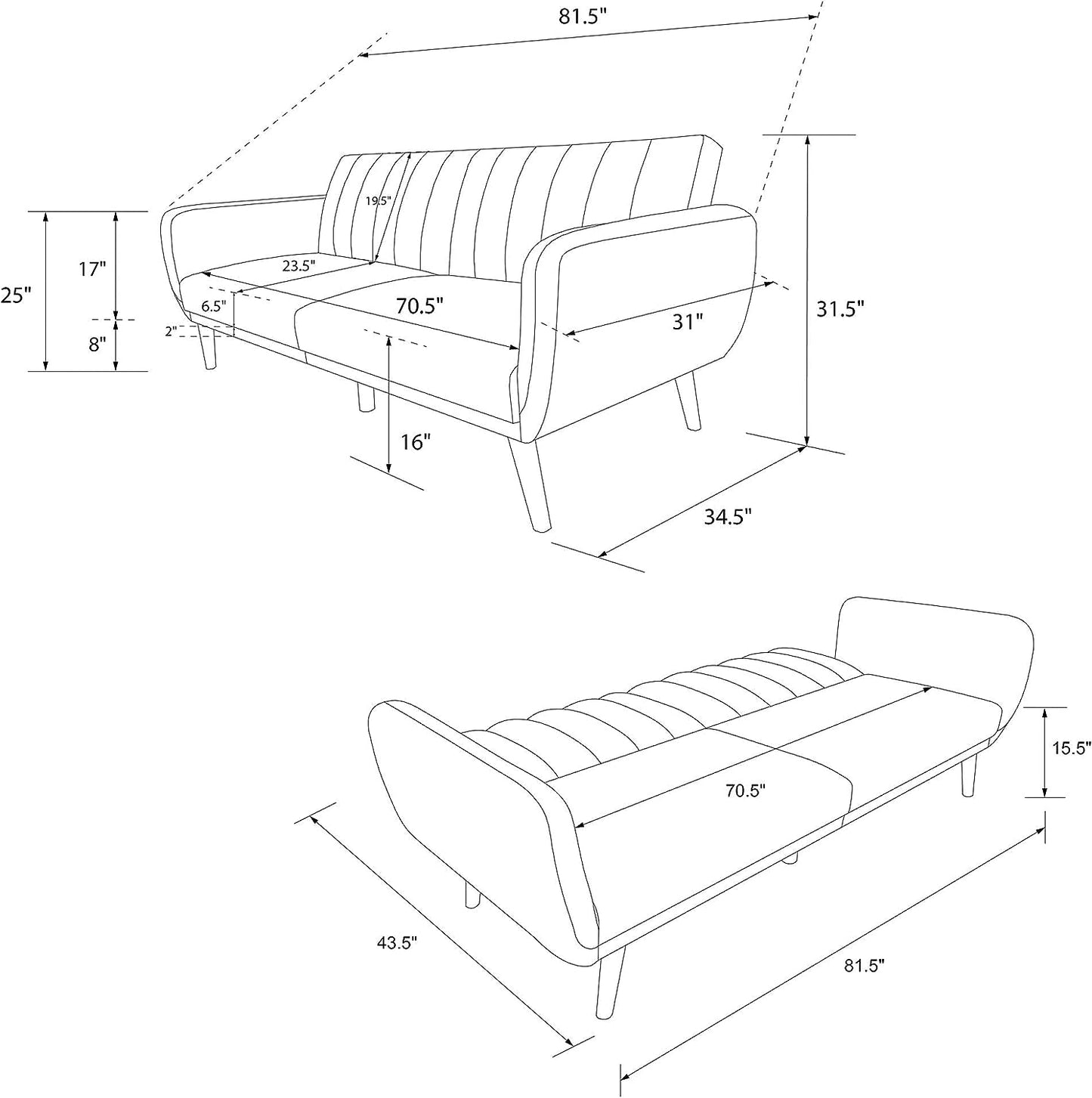 NEW - Novogratz Brittany Futon, Convertible Sofa & Couch, Blue Linen - Retail $298