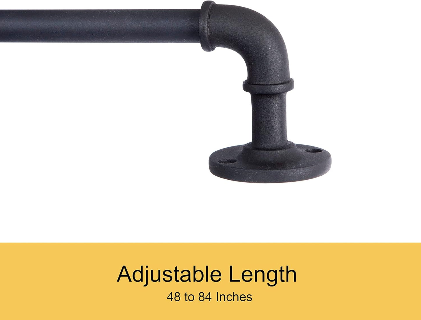 Kenney KN90031 Adler Industrial Pipe Indoor/Outdoor Rust-Resistant Wrap Around Curtain Rod, 48-84" Adjustable Length, Black Finish, 5/8" Diameter Textured Steel Tube - Retail $16