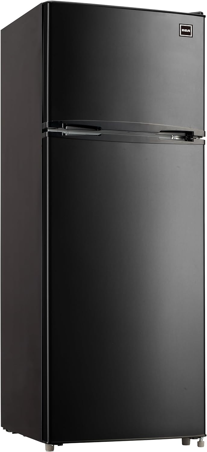 RCA RFR741-BLACK Apartment Size-Top Freezer-2 Door Fridge-Adjustable Thermostat Control-Black-7.5 Cubic Feet - Retail $399