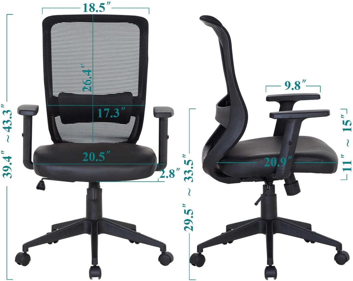 NEW - VECELO Office Computer Desk Chair with PU Padded Seat Cushion, Adjustable Armrest, Ergonomic Lumbar Support for Task Work, Black - Retail $109