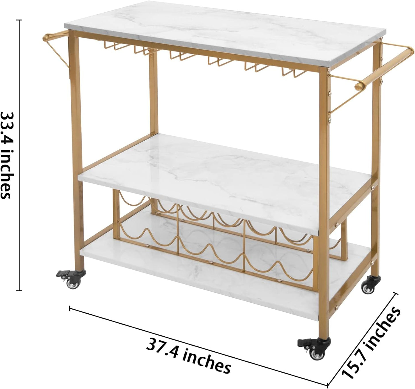 NEW - AZL1 Life Concept Bar Serving Cart Bottle Storage and Wine Glass Rack-Faux Marble and Gold - Retail $73