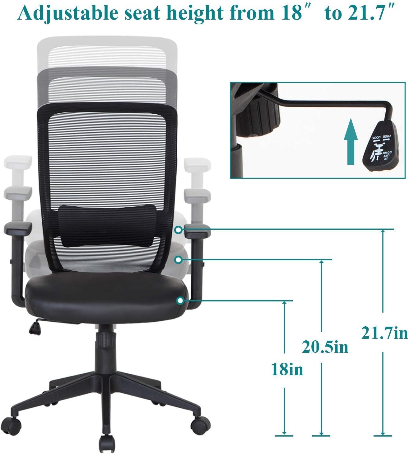 NEW - VECELO Office Computer Desk Chair with PU Padded Seat Cushion, Adjustable Armrest, Ergonomic Lumbar Support for Task Work, Black - Retail $109