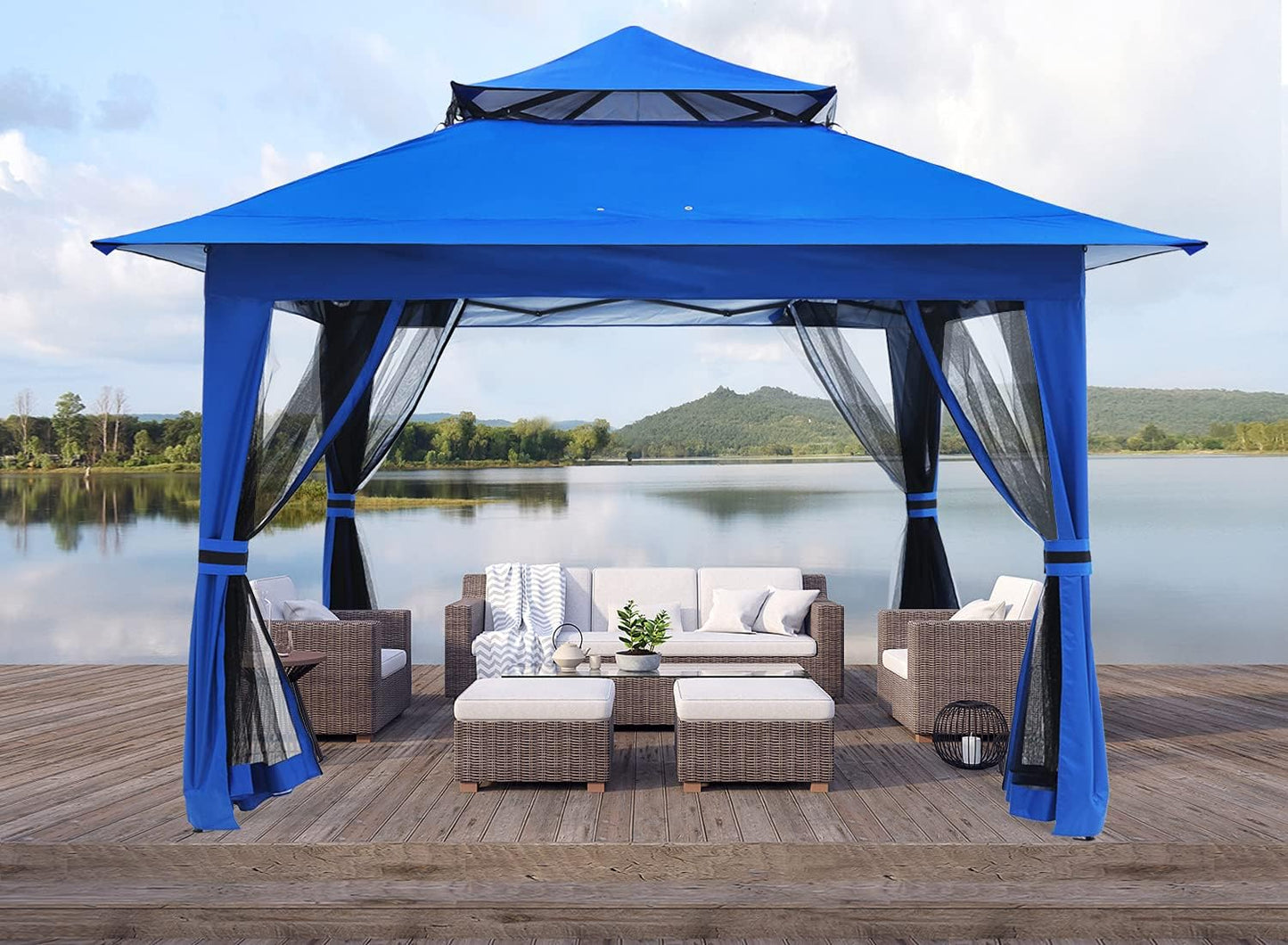 NEW - ABCCANOPY Pop Up Gazebo 13x13 - Outdoor Canopy Tent with Mosquito Netting for Patio Garden Backyard (Blue) - Retail $179