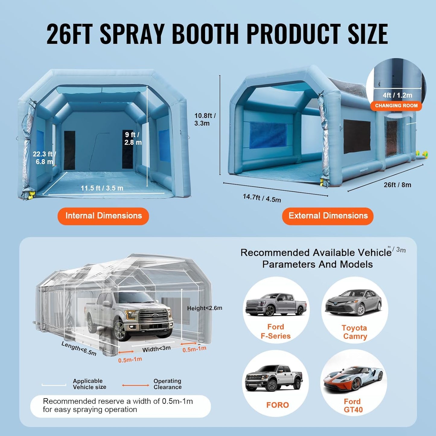 VEVOR Inflatable High Powerful 750W+950W Blowers Spray Booth Paint Air Filter System for Car Parking Tent Workstation Garage, 26x15x11ft - Retail $661