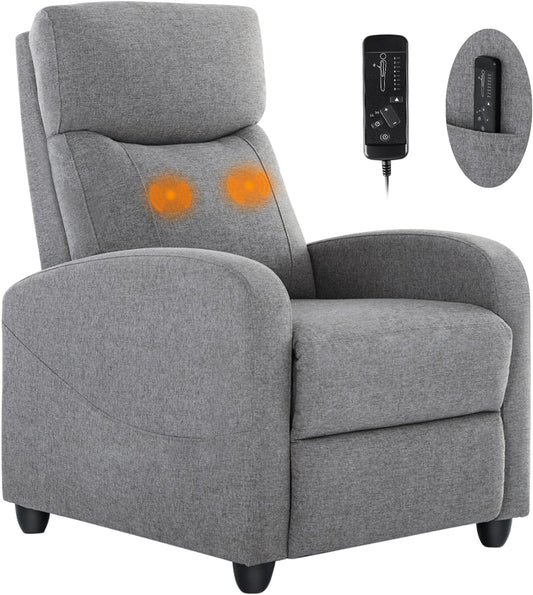 NEW - Sweetcrispy Recliner Chair for Adults, Massage Fabric Small Recliner Home Theater Seating with Lumbar Support, Adjustable Modern Reclining Chair with Padded Seat Backrest for Living Room (Deep Grey) - Retail $107