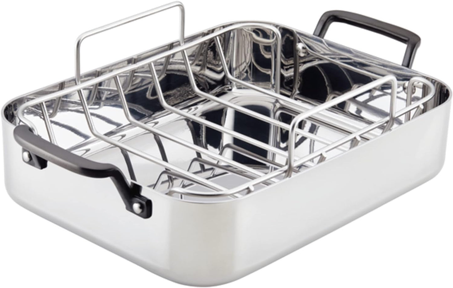 NEW - KitchenAid 5-Ply Clad Roasting Pan/Roaster with Removable Rack, 15 Inch x 11.5 Inch, Polished Stainless Steel - Retail $149