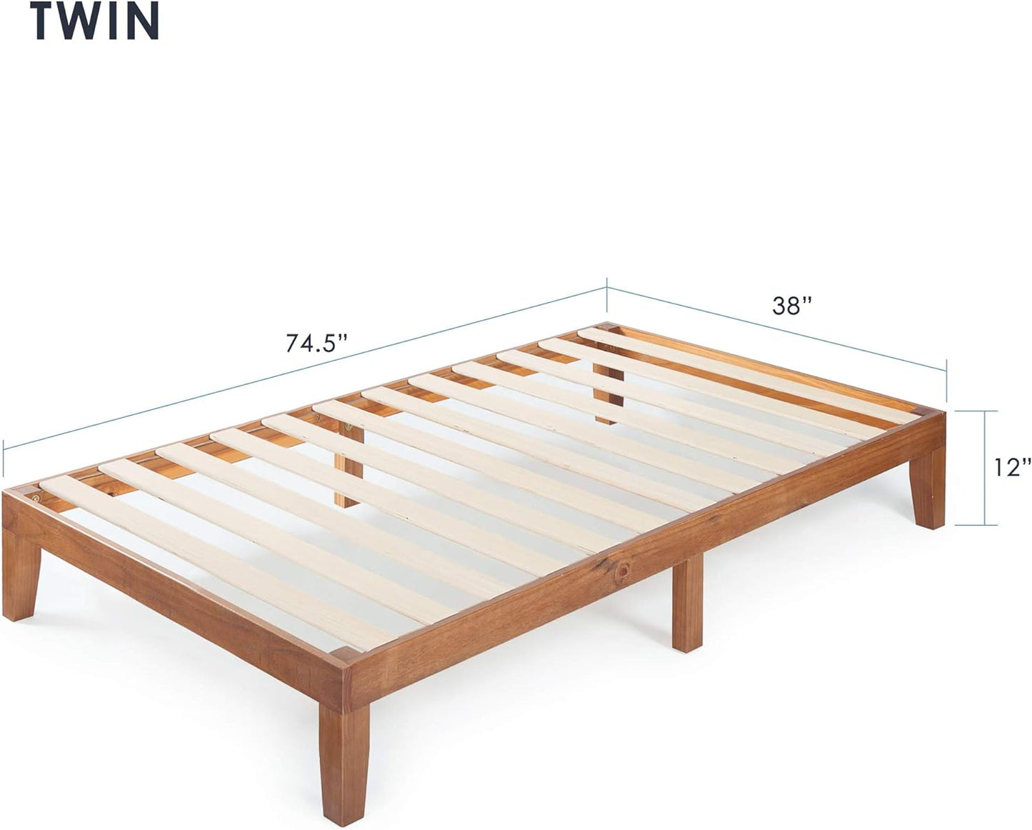 NEW - Mellow TWIN Naturalista Classic 12-Inch Solid Wood Platform Bed | Wooden Slats, No Box Spring Needed, Easy Assembly, Natural Pine - Retail $159