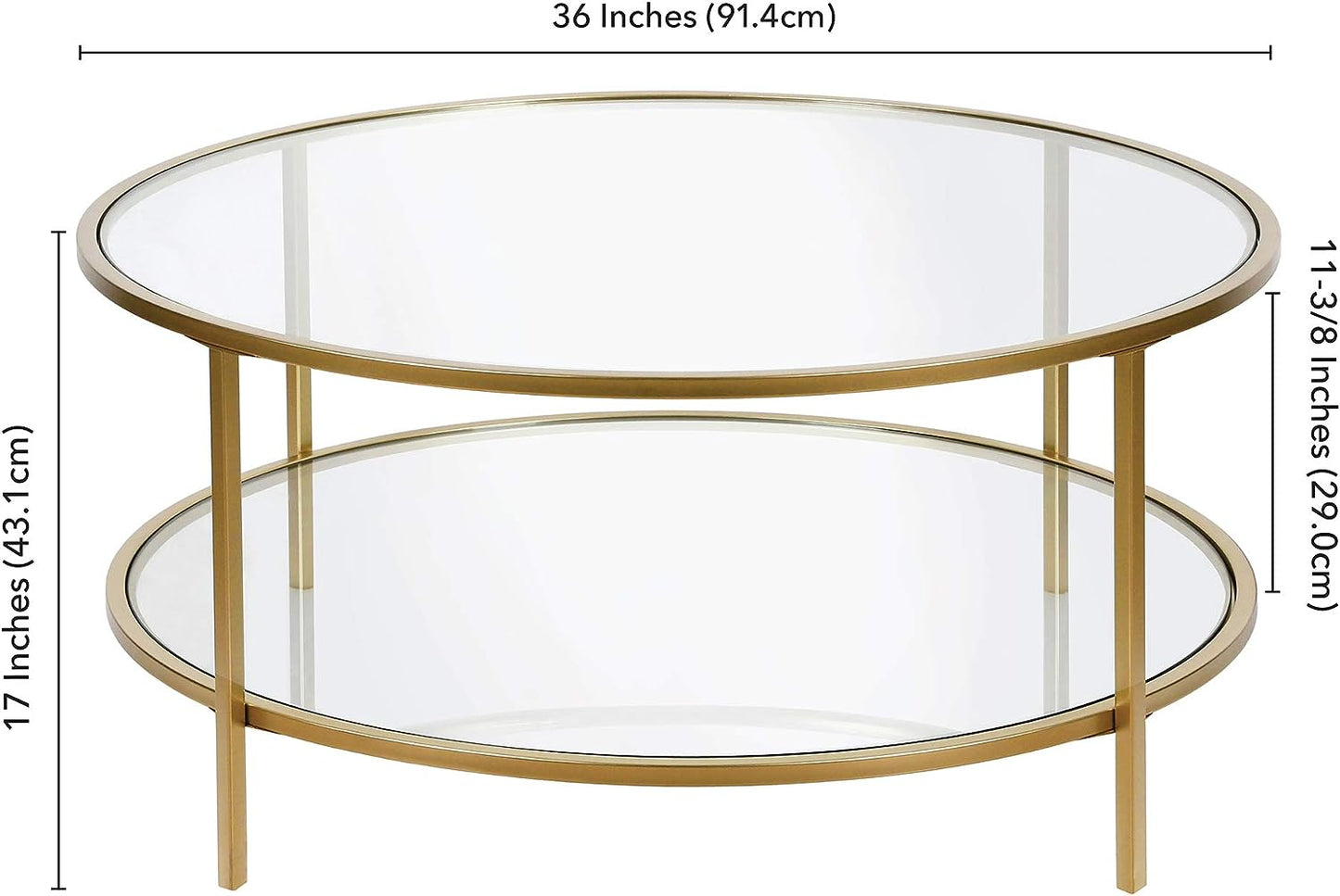 NEW - Henn&Hart 36" Wide Round Coffee Table with Glass Top in Brass, Round Coffee Table for living room, studio apartment essentials - Retail $123