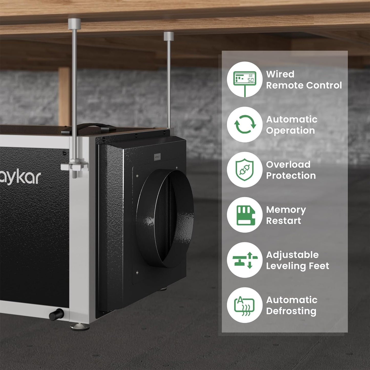 NEW - Waykar 158 Pints Crawl Space Dehumidifier, Commercial Dehumidifier with Wired Remote Control, Auto Defrosting, Industrial Dehumidifier with Carrying Handle for Basement and Whole House. - Retail $669