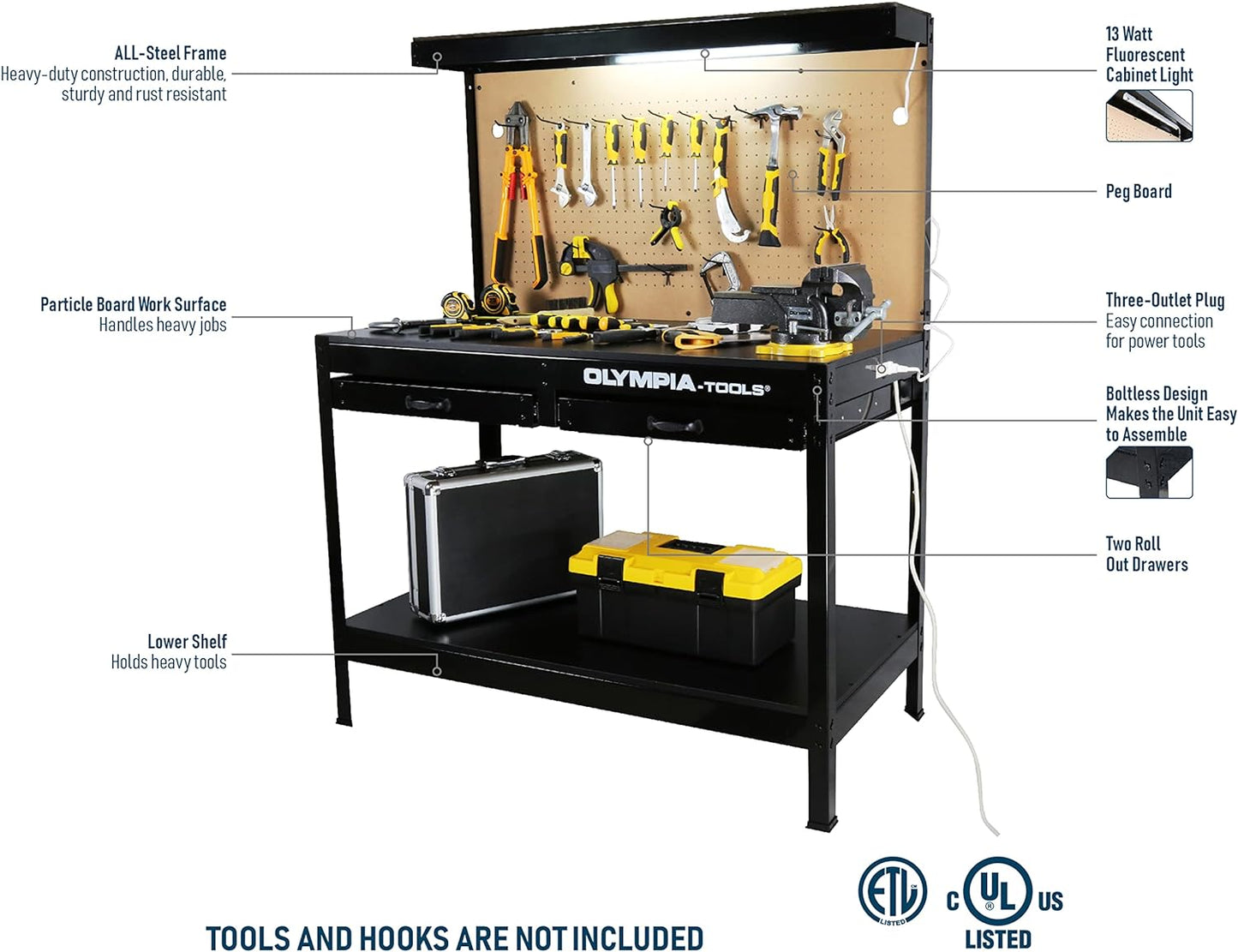 NEW - Olympia Tools Multi-Purpose Workbench With Light, 82-802 , Black - Retail $199