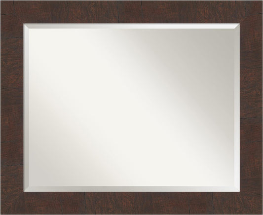 NEW - Amanti Art Bathroom Mirror, Wildwood Brown Wall Mirror for use as Bathroom Vanity Mirror Over Sink (27.25 x 33.25 in.) Beveled Mirror, Brown Mirror, Country Rustic Mirror - Retail $130