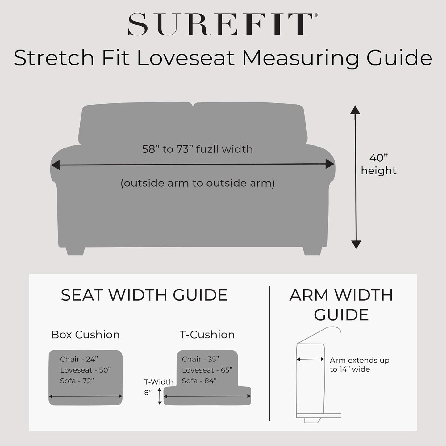 NEW - SureFit Stretch Pinstripe 2 Piece T Cushion Loveseat Slipcover in Cream - Retail $90