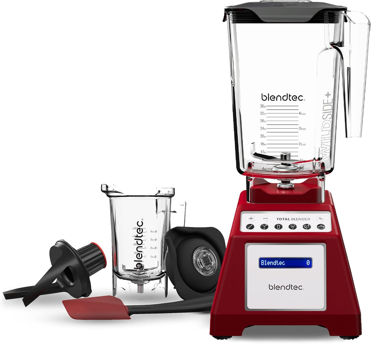 Blendtec Total Classic Original Blender, 90 oz WildSide+ Jar, 24 oz Twister Jar, and Spectacula Spatula - Red - Retail $349